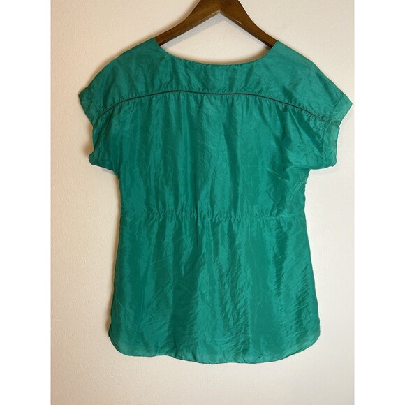 Anthropologie 4 Silk Blouse Blue Ruffle Neck Top Satin Boho Peasant Fairy Whimsy - Picture 4 of 4